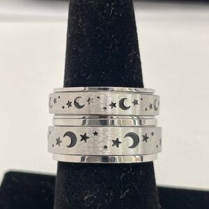 Silver Moon and Stars Ring